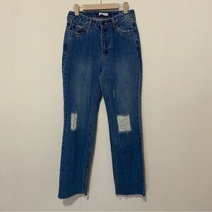 Avec Les Filles Straight Leg Distressed Jeans